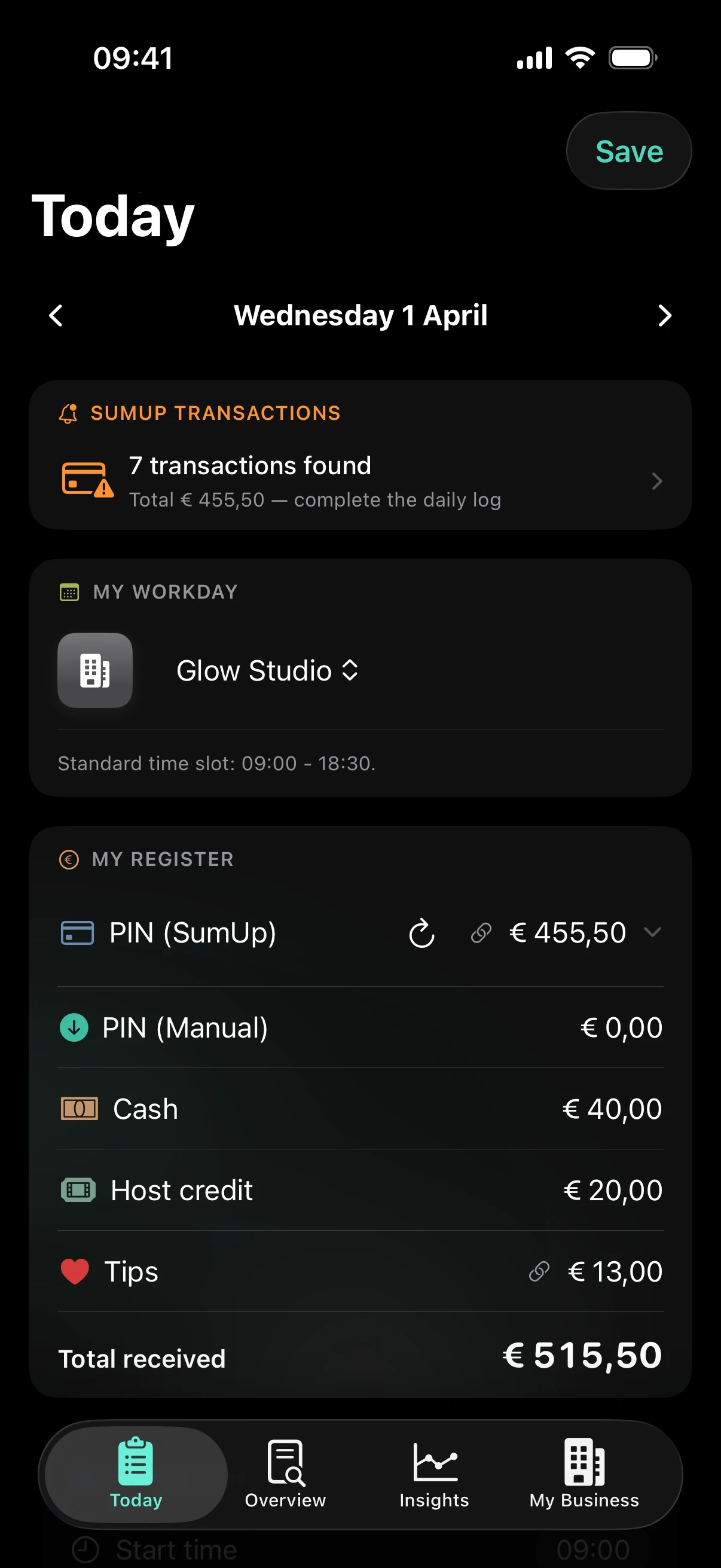 ZumFlo today — My Register with SumUp integration