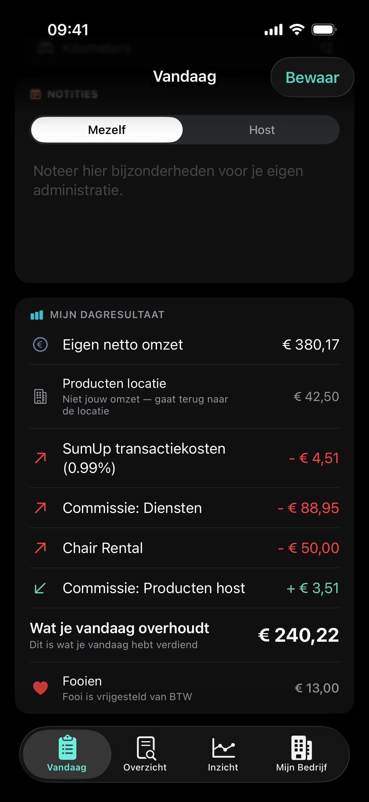 ZumFlo dagstaat — Mijn Dagresultaat met netto overzicht
